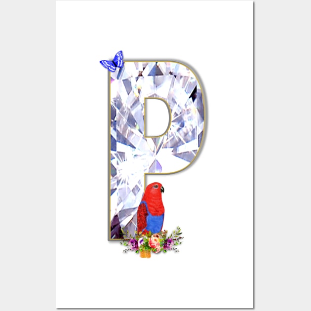 Name Initial Letter P and Eclectus Parrot Wall Art by KC Morcom aka KCM Gems n Bling aka KCM Inspirations